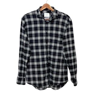 Billy Reid Standard Plaid Button Up Shirt Mens Size Medium Black Gray Casual